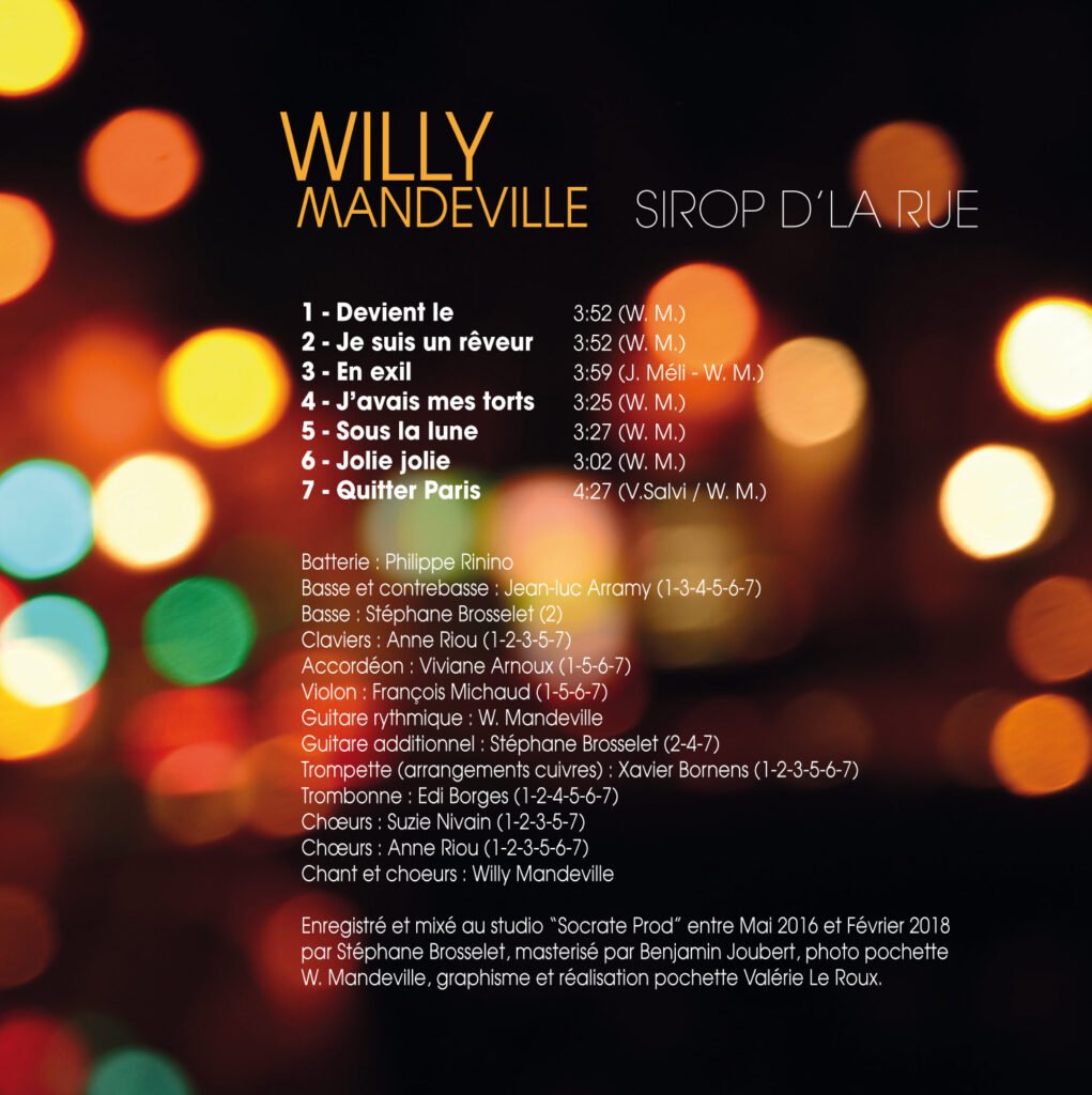 Pochette de l'album Sirop d'la Rue.
Willy Mandeville
Distribution